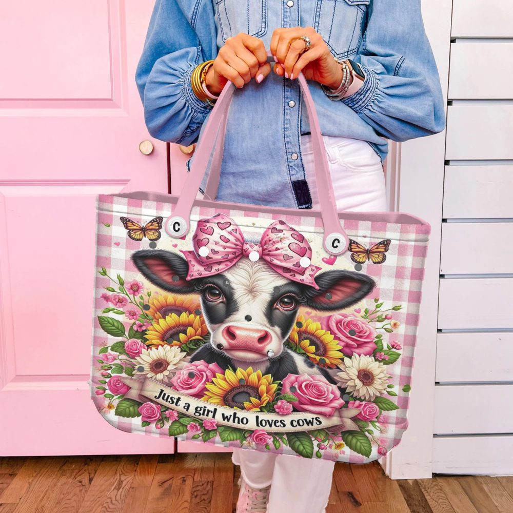 Adorable Cow Lover'S Tote Bag - Cute Pink Floral Design For Girls - Image 2