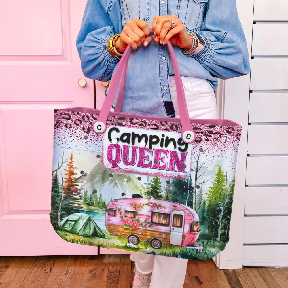 Camping Queen Tote Bag – Stylish Outdoor Adventure Essential With Pink Glitter Design - Image 3