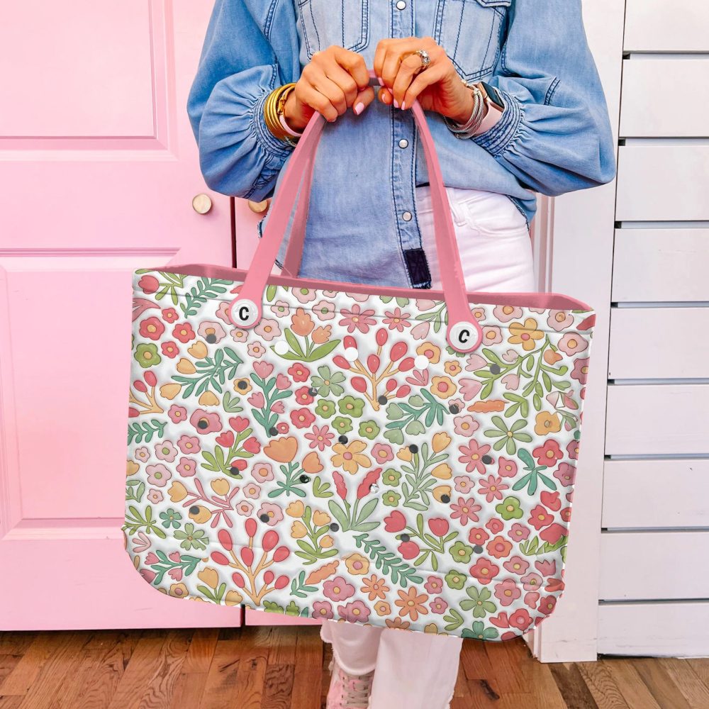 Bucket Tote Bag, Limited Edition Bogg Bag, Beach Bag Blush Meadow - Image 3