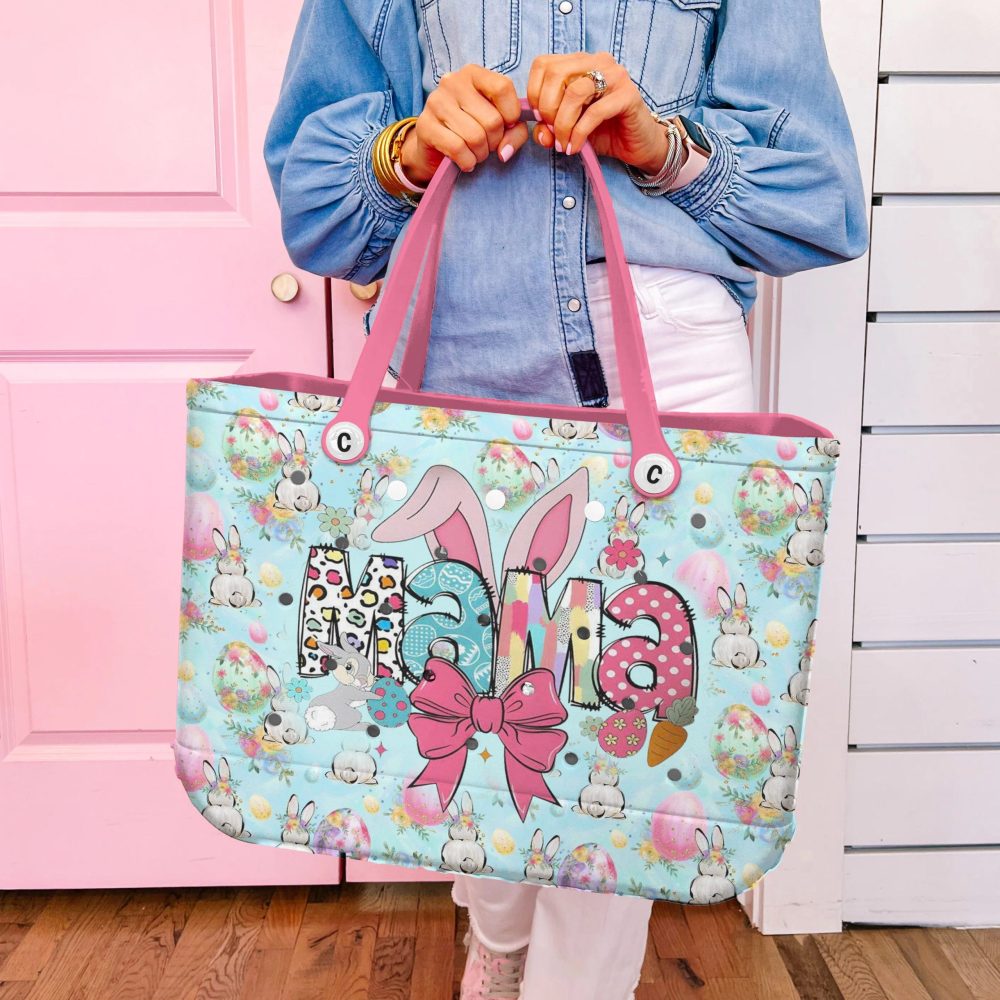 Bucket Tote Bag, Limited Edition Bogg Bag, Beach Bag Easter Mama Bunny - Image 3
