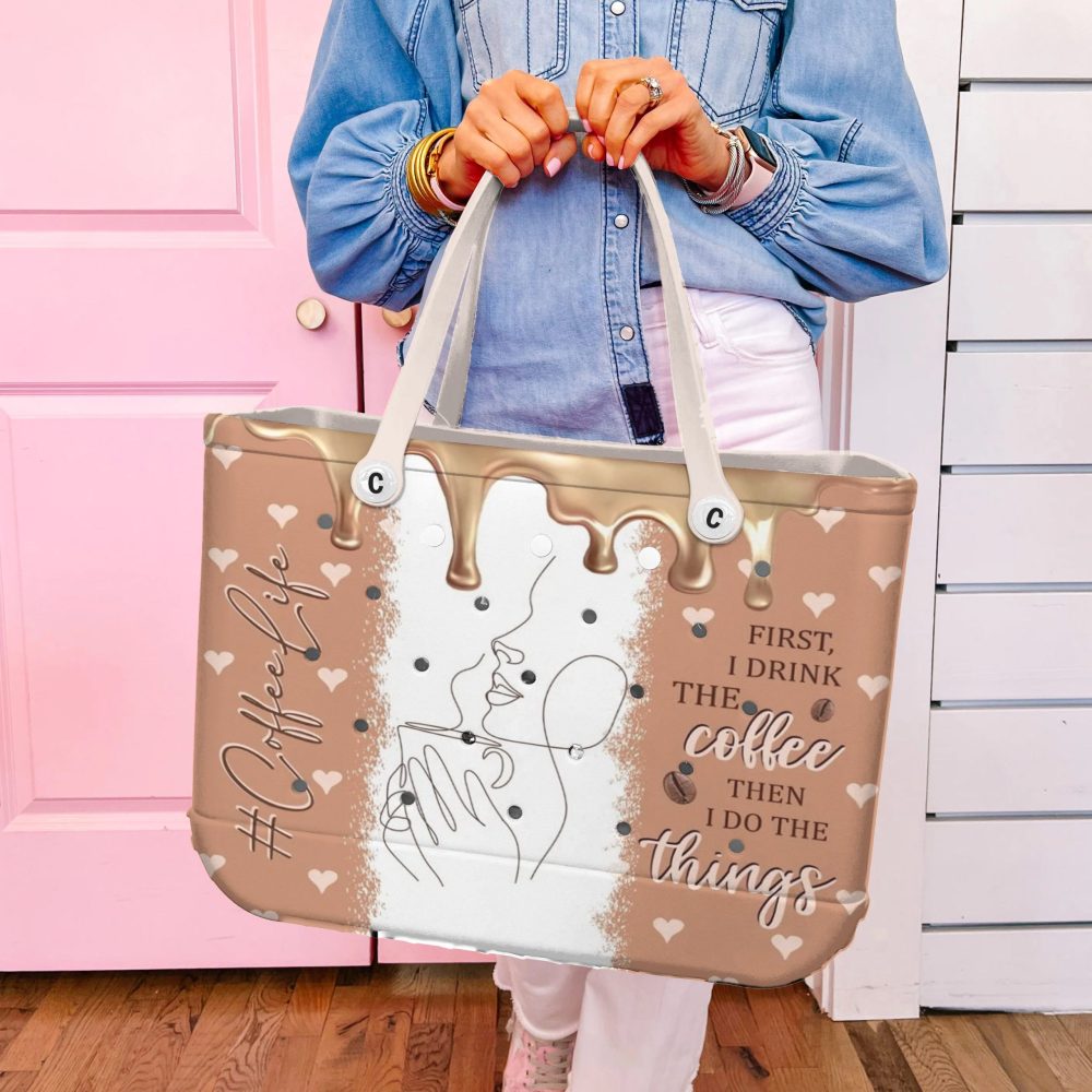 Bucket Tote Bag, Limited Edition Bogg Bag, Beach Bag Coffee Life - Image 3