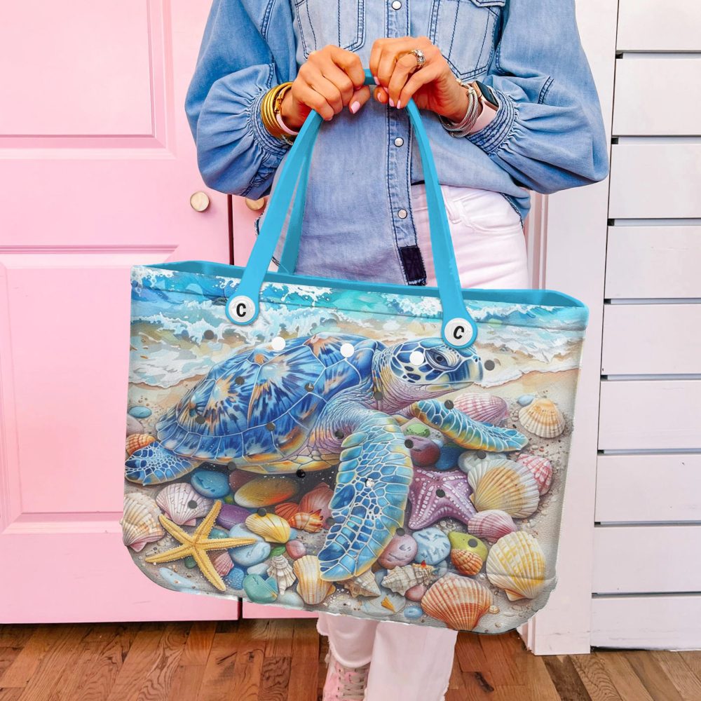 Ocean-Themed Beach Tote Bag With Sea Turtle Design – Durable & Spacious For Summer Adventures - Image 3