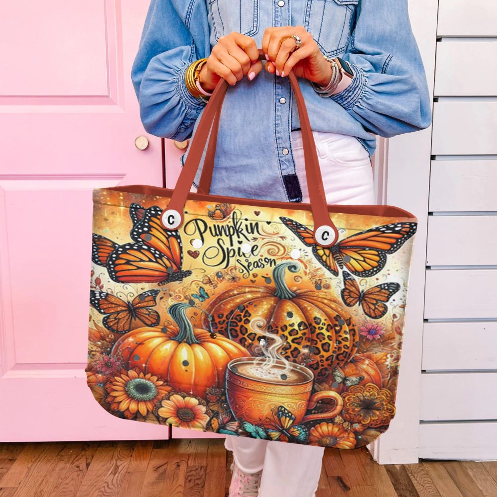 Fall Vibes Tote Bag - Pumpkin Spice & Butterfly Design - Perfect Autumn Accessory - Image 3