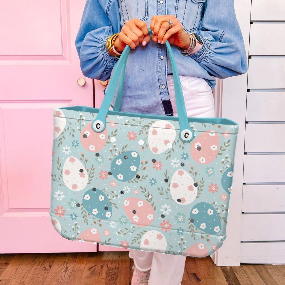 Bucket Tote Bag, Limited Edition Bogg Bag, Beach Bag Pastel Egg Delight - Image 4