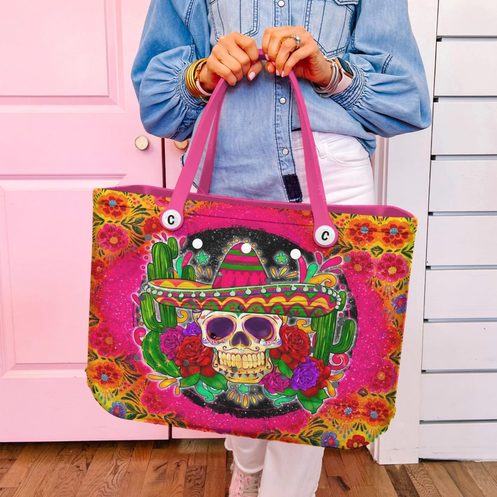 Bucket Tote Bag, Limited Edition Bogg Bag, Beach Bag Rosa Calavera - Image 3