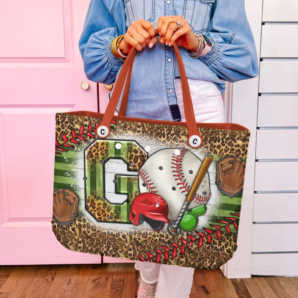 Baseball Tote Bag - Stylish Sports-Themed Shoulder Bag With Leopard Print Accents - Image 4