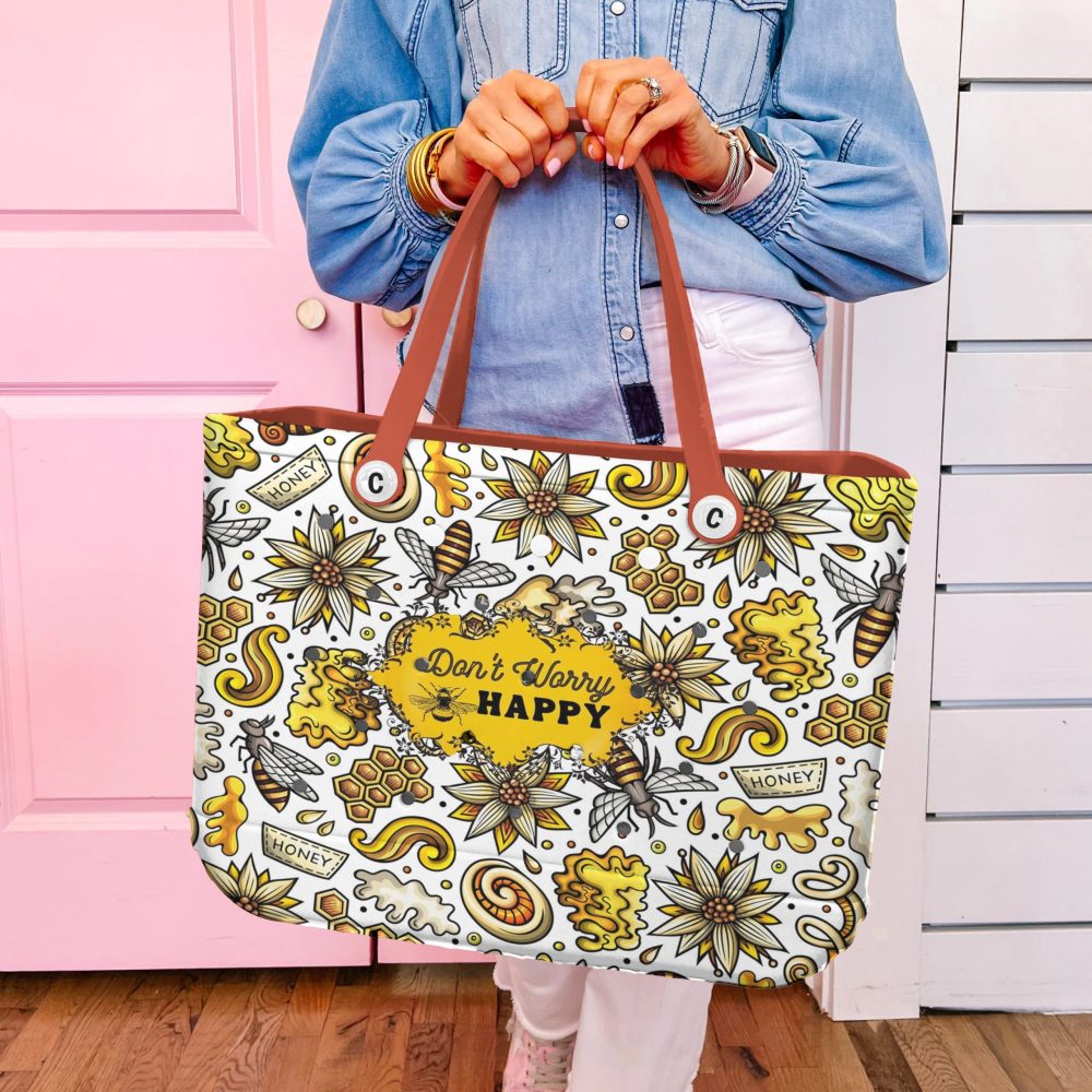 Bee Happy Tote Bag - Vibrant Floral Design, Eco-Friendly, Perfect For Shopping & Beach Days - Image 5