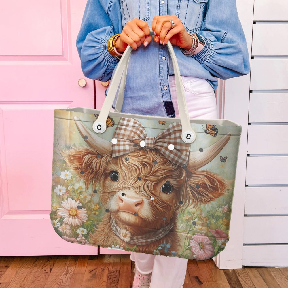 Charming Highland Cow Tote Bag With Bow - Floral Design, Durable & Stylish Handbag - Image 4