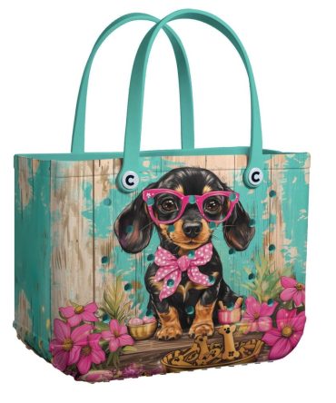 Chic Dachshund Tote Bag - Cute Dog Design With Pink Glasses & Floral Accents - Perfect Gift For Dog Lovers
