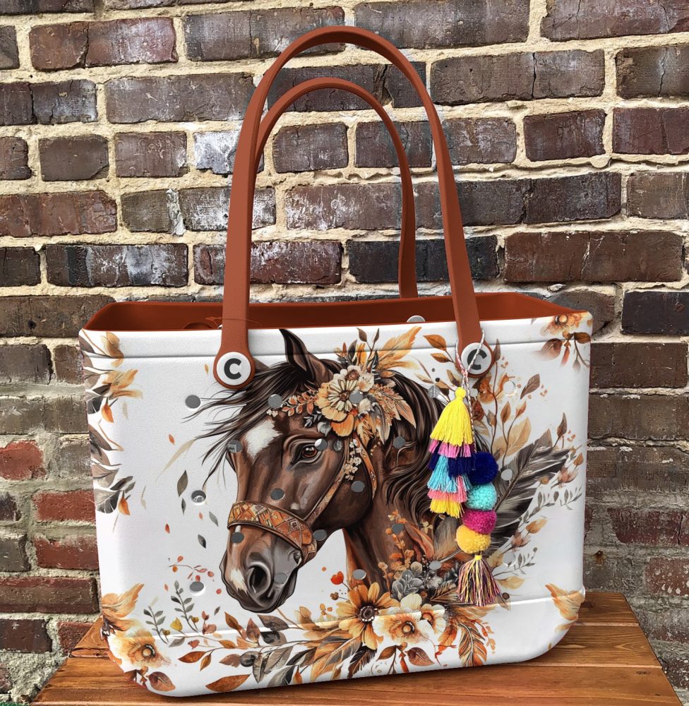 Elegant Horse Design Tote Bag - Floral Art Print, Durable & Stylish For Everyday Use - Image 3