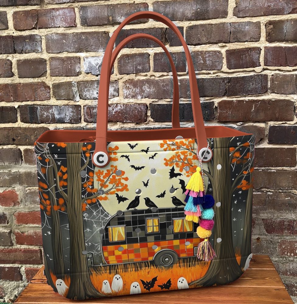 Bucket Tote Bag, Limited Edition Bogg Bag, Beach Bag Spooky Camping - Image 4