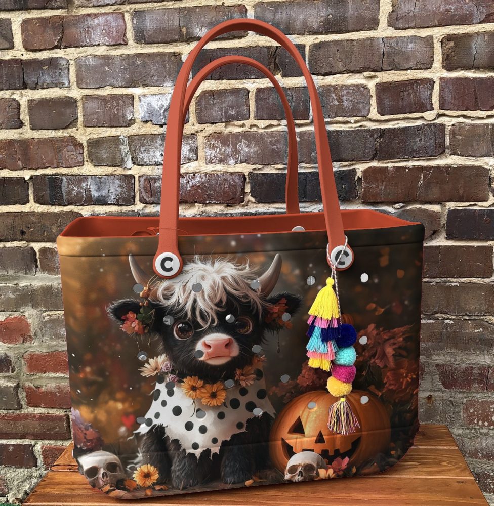 Bucket Tote Bag, Limited Edition Bogg Bag, Beach Bag Spooky Cow - Image 3