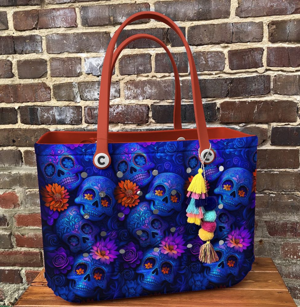 Bucket Tote Bag, Limited Edition Bogg Bag, Beach Bag Sugar Skull - Image 2