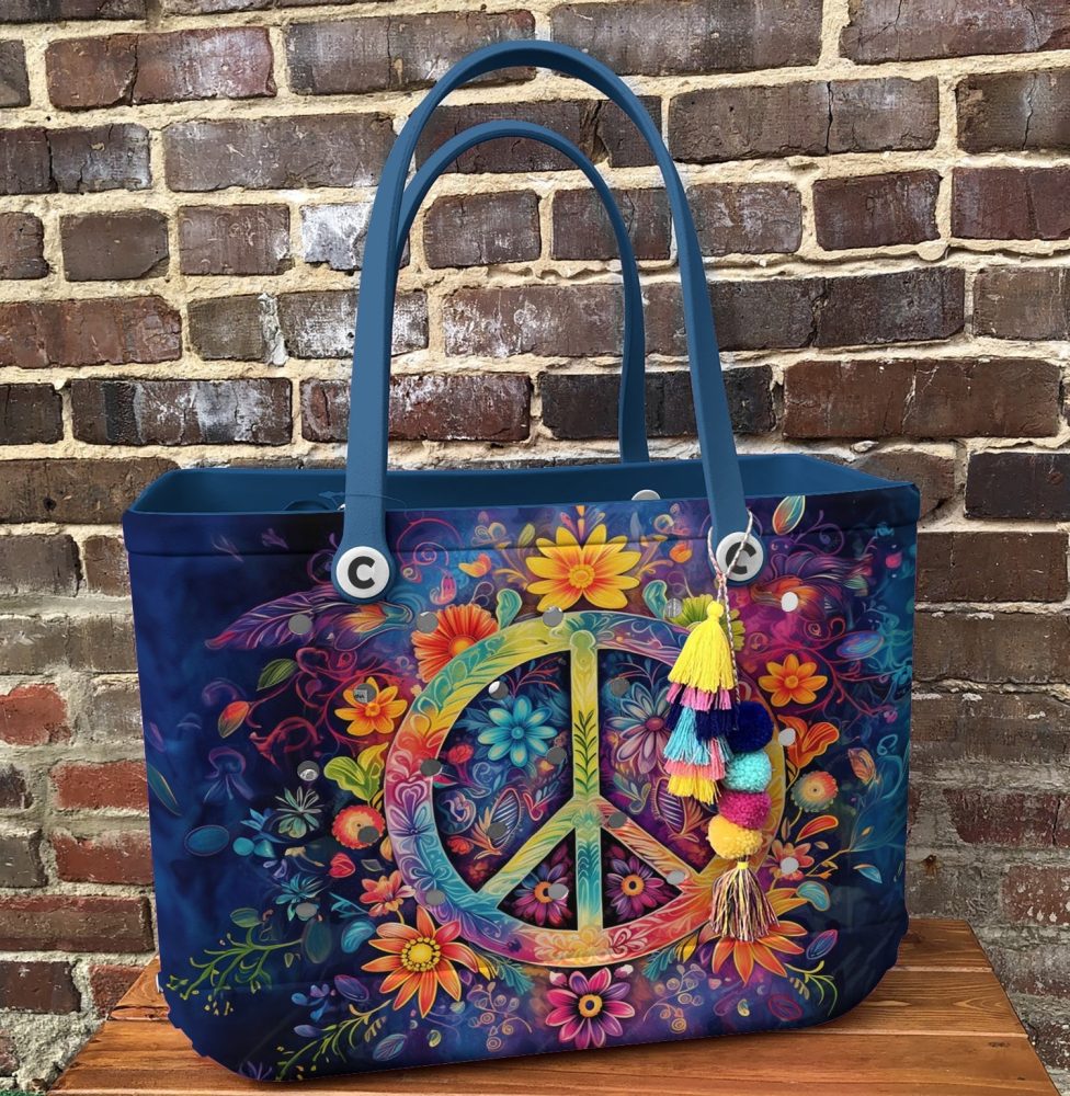 Vibrant Floral Peace Sign Tote Bag – Eco-Friendly, Stylish & Spacious - Image 4