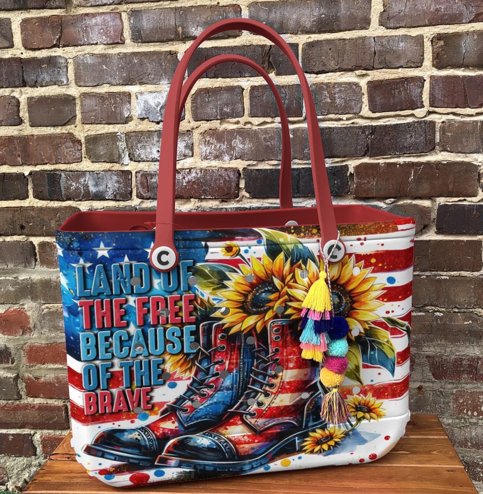 Patriotic Sunflower Tote Bag - Vibrant Usa Design With Boots & Flag Print - Image 4