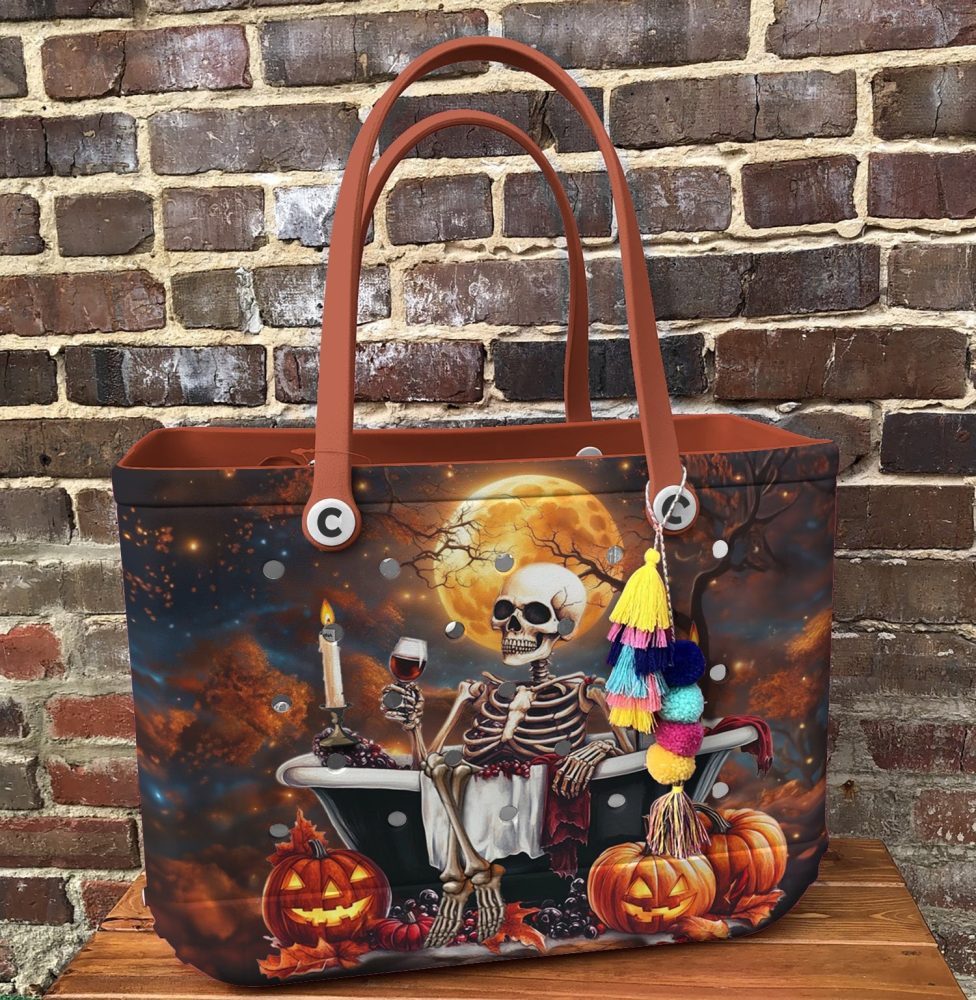 Bucket Tote Bag, Limited Edition Bogg Bag, Beach Bag Moonlit Skeleton - Image 2