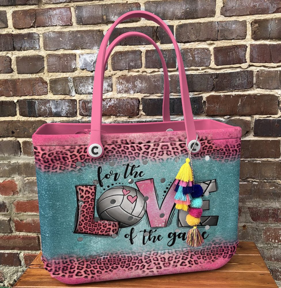 Volleyball Lover'S Tote Bag - Stylish Pink & Teal Leopard Print With Heart Design - Perfect For Game Day! - Image 6