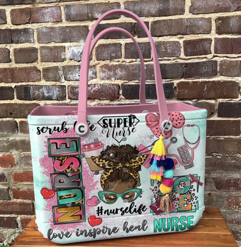 Bucket Tote Bag, Limited Edition Bogg Bag, Beach Bag Nurse Hustle - Image 5