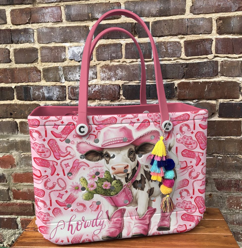 Bucket Tote Bag, Limited Edition Bogg Bag, Beach Bag Howdy Cow - Image 4