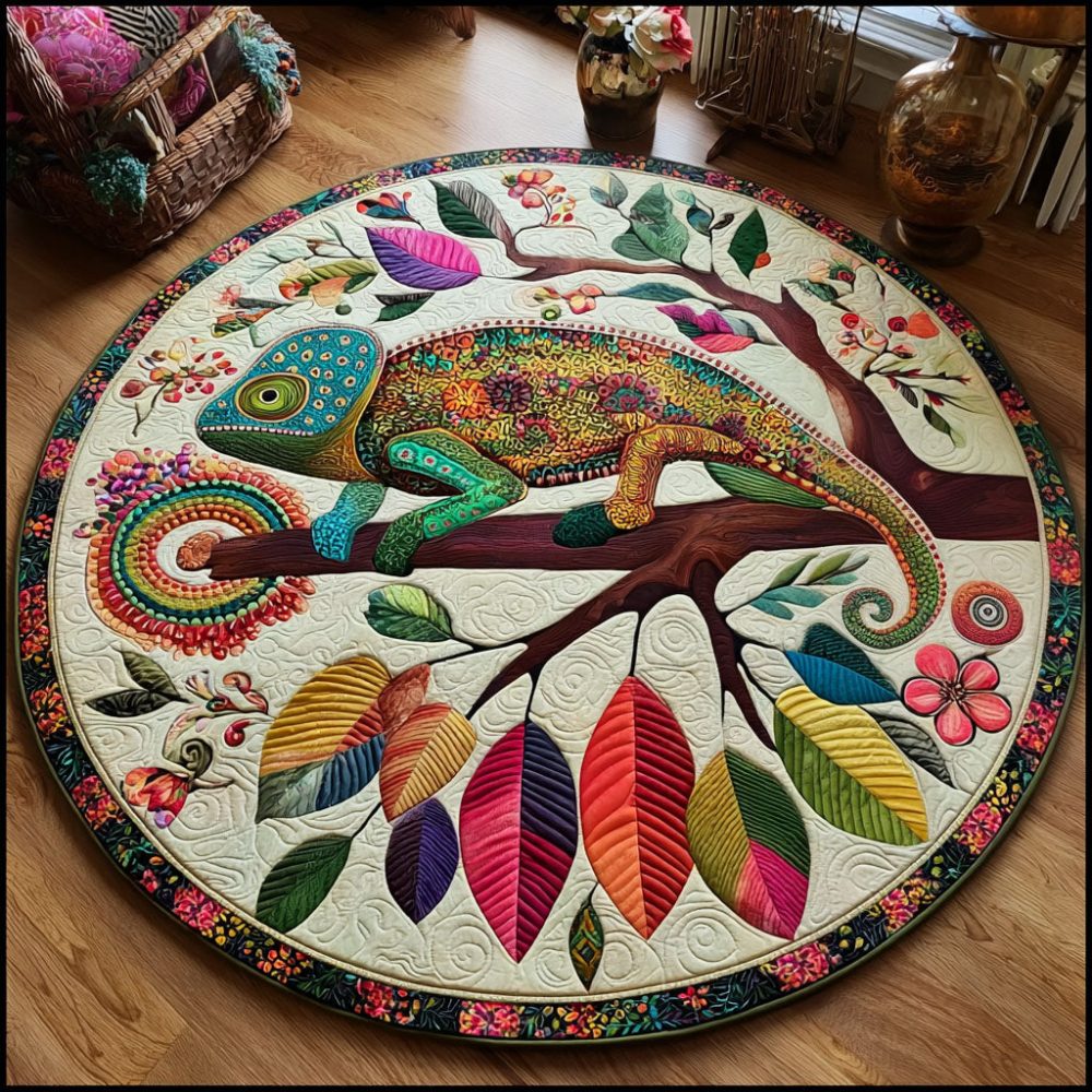 Painted Reptile Quilted Round Mat