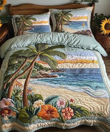 Palm Serenity 3-Piece Quilted Bedding Set