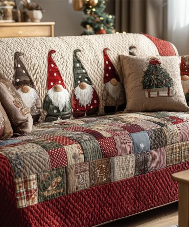 Parade Of Gnomes Quilted Sofa Cover