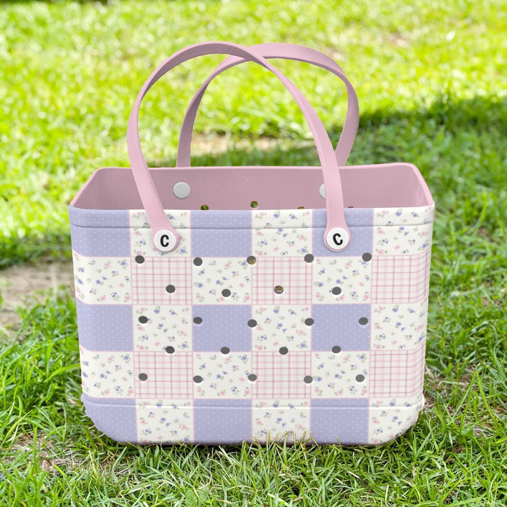 Bucket Tote Bag, Limited Edition Bogg Bag, Beach Bag Pastel Patchwork - Image 2