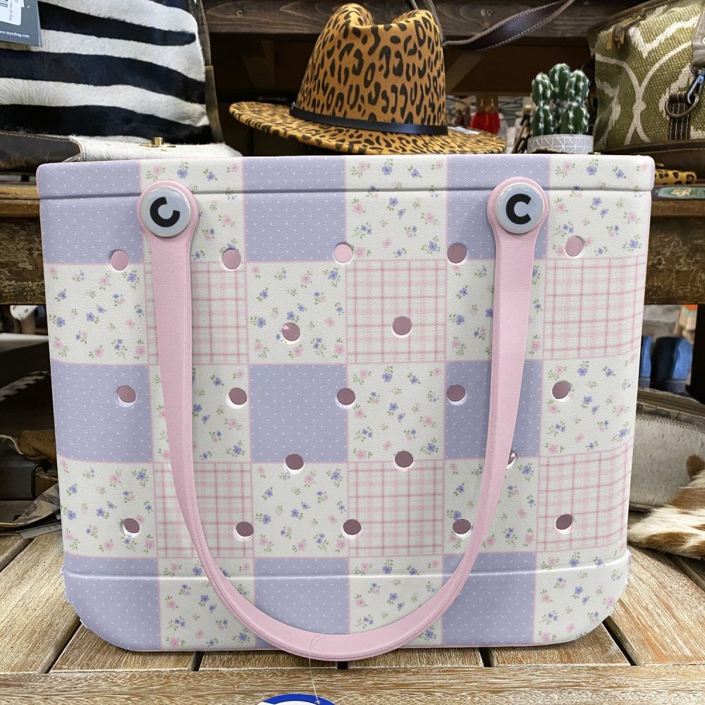 Bucket Tote Bag, Limited Edition Bogg Bag, Beach Bag Pastel Patchwork - Image 6