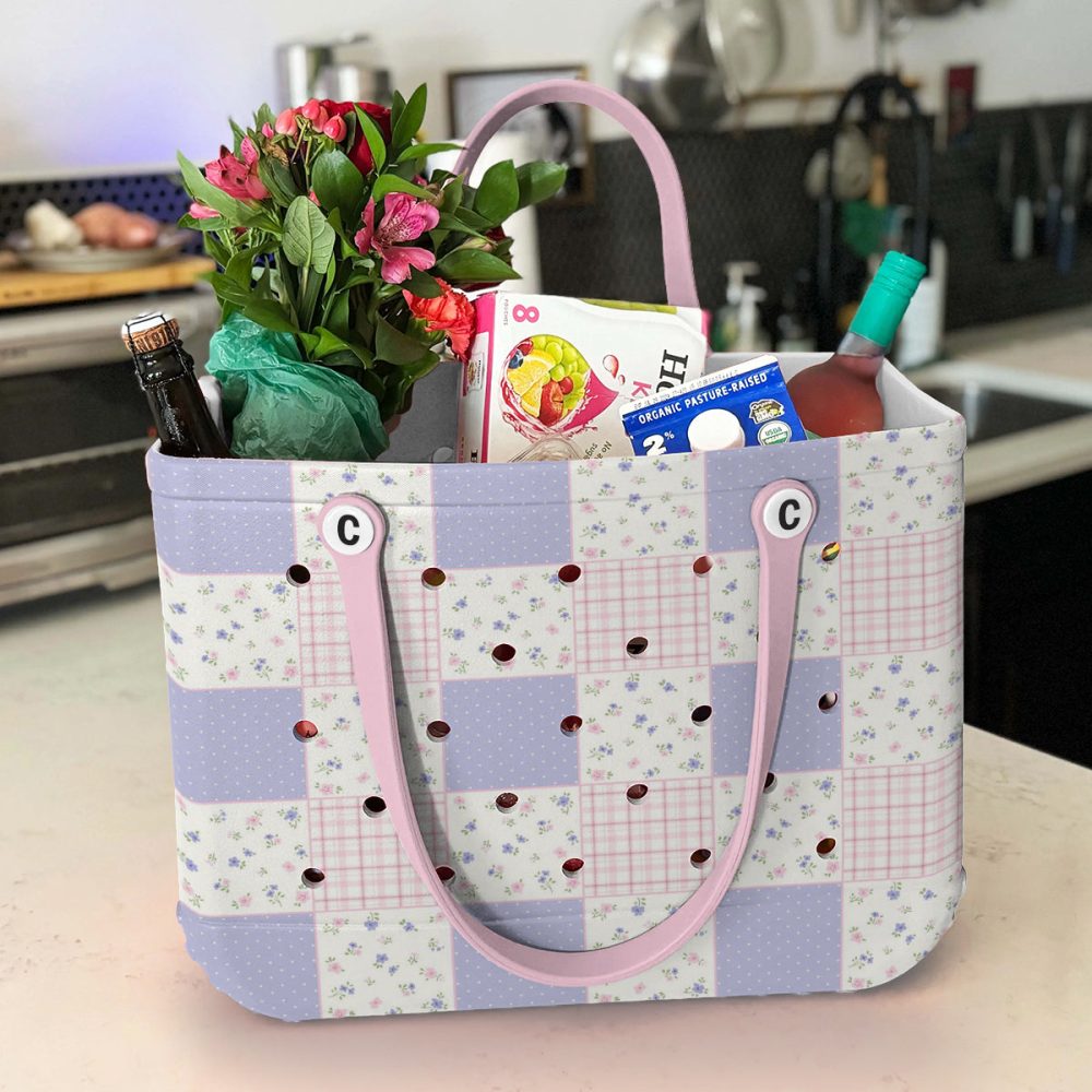 Bucket Tote Bag, Limited Edition Bogg Bag, Beach Bag Pastel Patchwork - Image 4