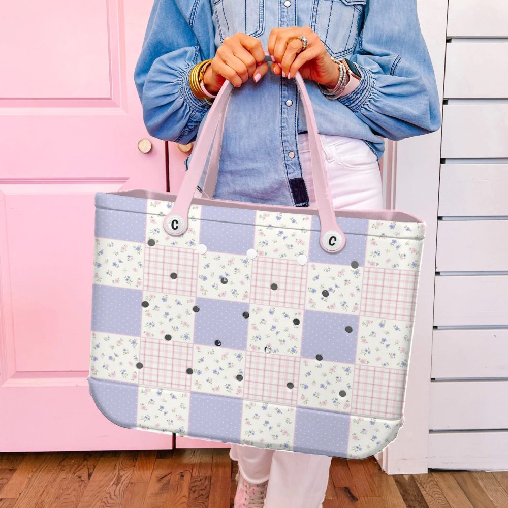 Bucket Tote Bag, Limited Edition Bogg Bag, Beach Bag Pastel Patchwork - Image 5