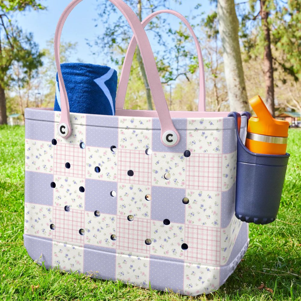 Bucket Tote Bag, Limited Edition Bogg Bag, Beach Bag Pastel Patchwork - Image 3