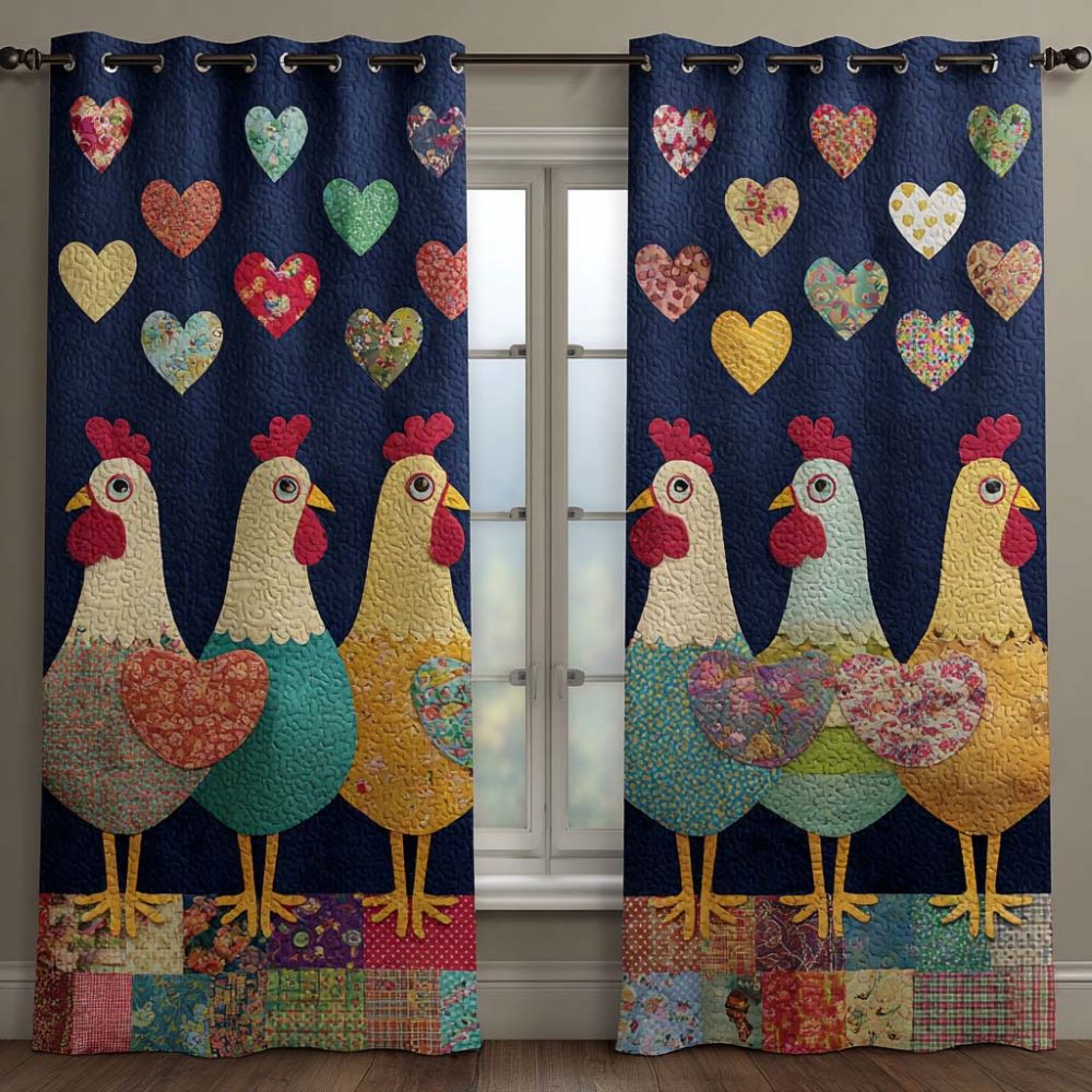 Pastel Chicken Parade Quilted Curtains
