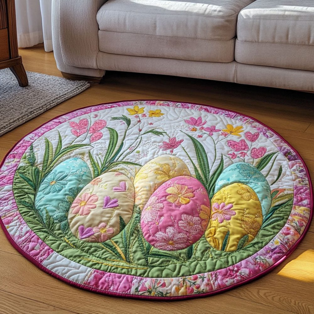 Pastel Eggs Quilted Round Mat