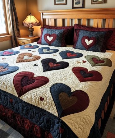 Patch Of Hearts 3-Piece Quilted Bedding Set