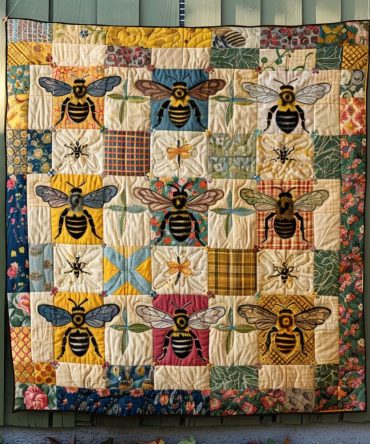 Patchwork Bumblebee Quilted Blanket