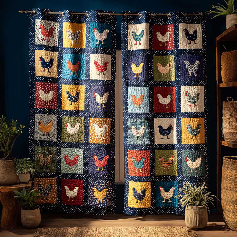 Patchwork Chicken Grid Quilted Curtains