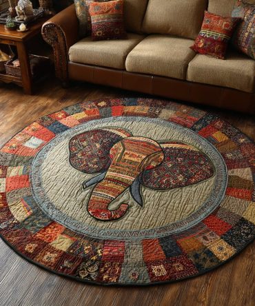 Patchwork Elephant Quilted Round Mat