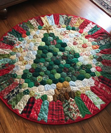 Patchwork Evergreen Quilted Round Mat