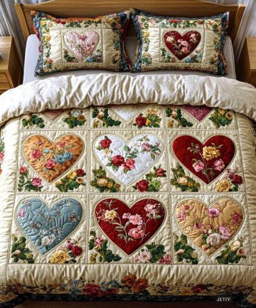 Patchwork Hearts 3-Piece Quilted Bedding Set