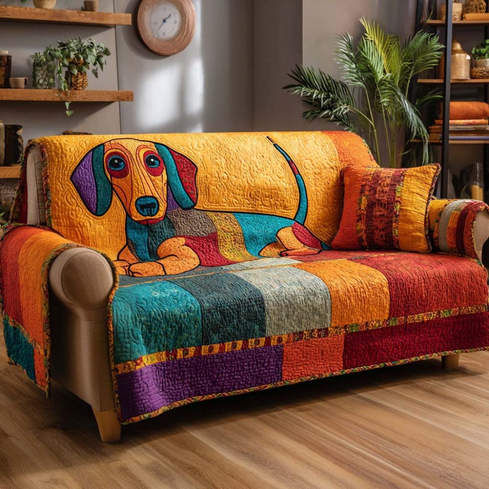 Patchwork Pup Quilted Sofa Cover