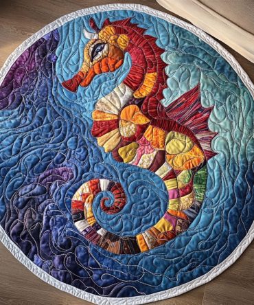 Patchwork Seahorse Quilted Round Mat
