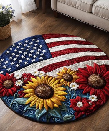 Patriotic Flower Quilted Round Mat