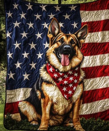 Patriotic German Shepherd Quilted Blanket
