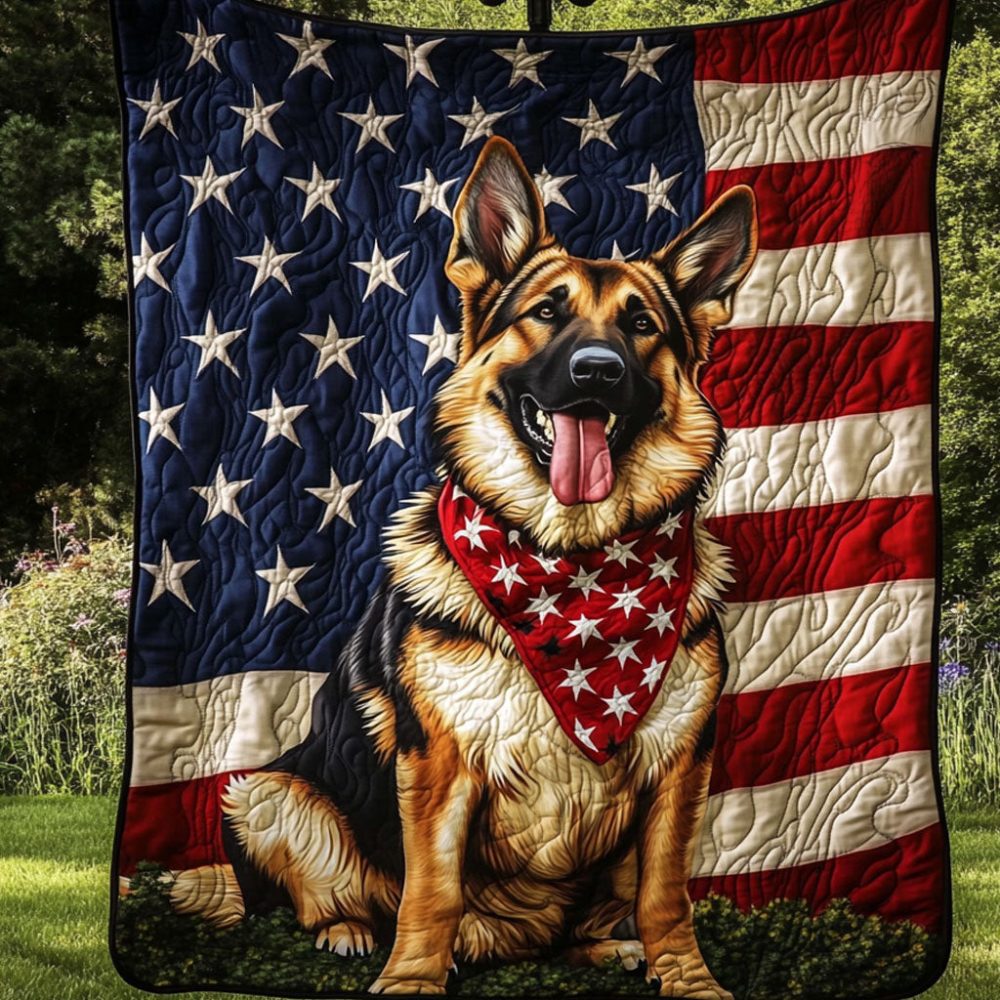 Patriotic German Shepherd Quilted Blanket