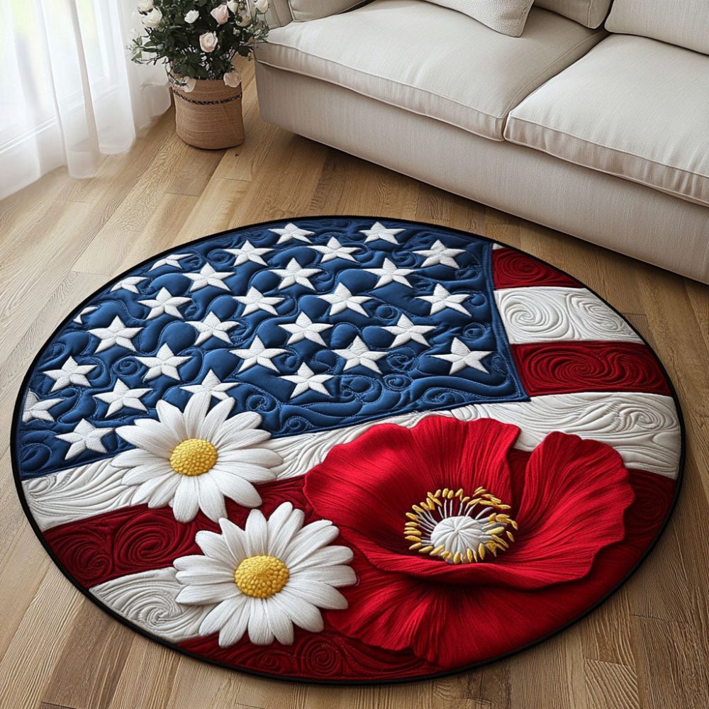 Patriotic Poppies Quilted Round Mat