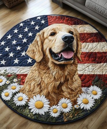 Patriotic Retriever Quilted Round Mat