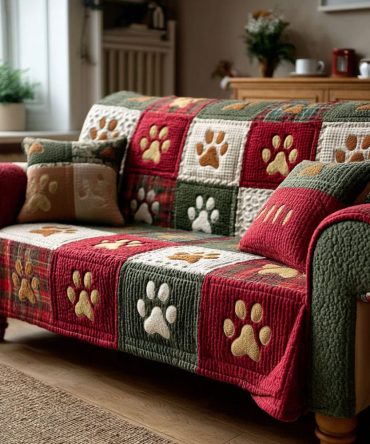 Paw Holiday Quilted Sofa Cover
