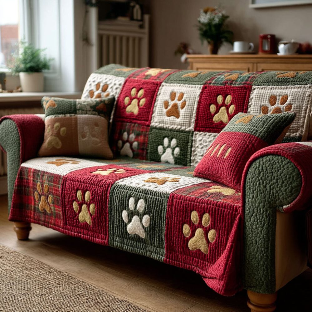 Paw Holiday Quilted Sofa Cover