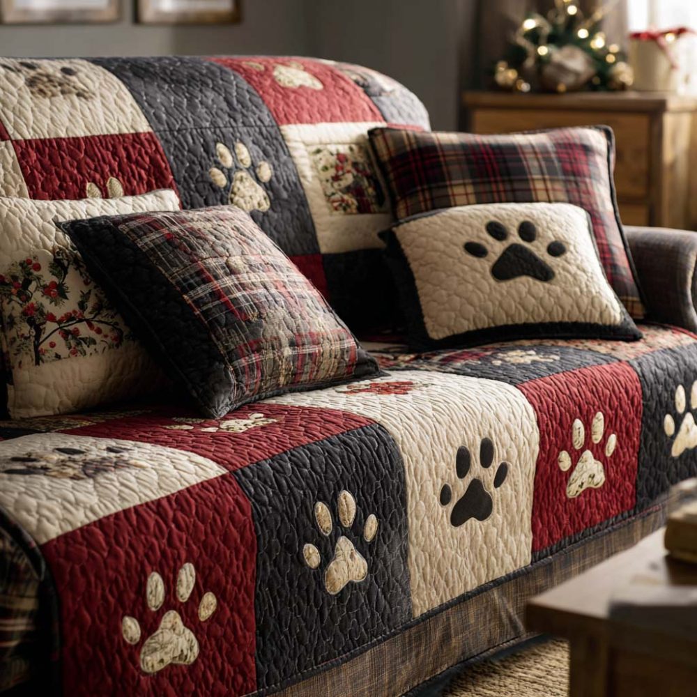 Pawfect Christmas Quilted Sofa Cover