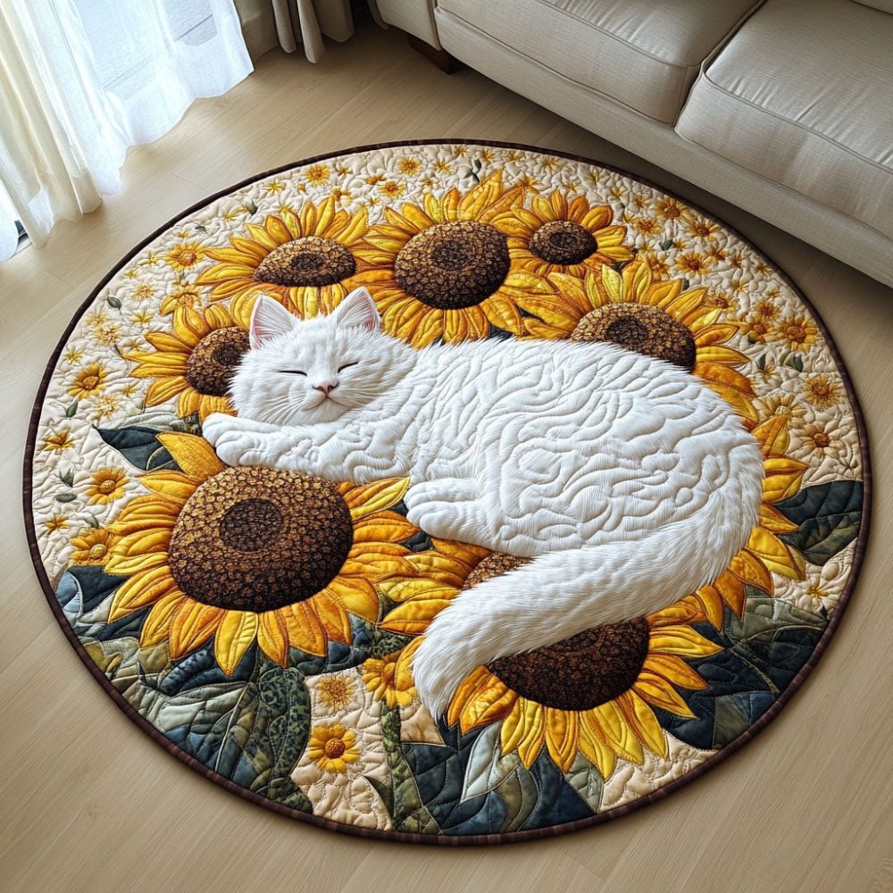 Paws And Sunflowers Quilted Round Mat